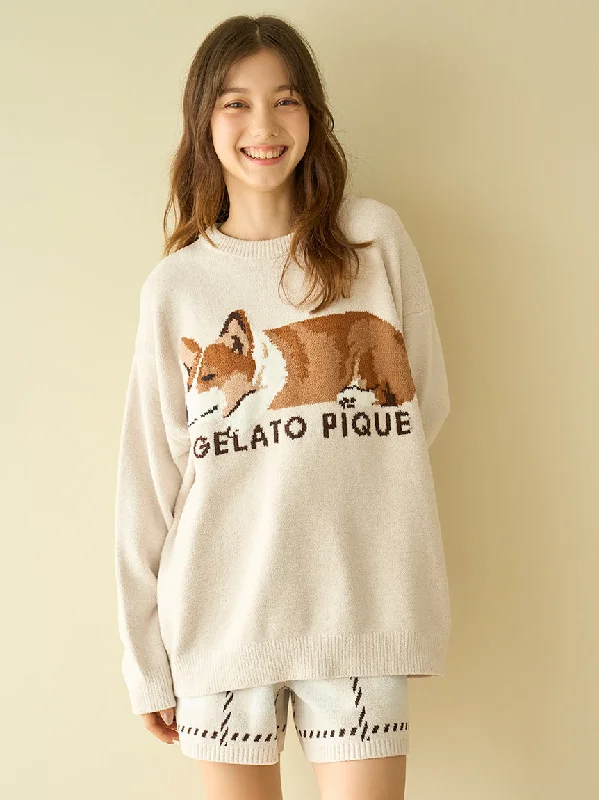 Women's Hooded Sweatshirts with Welt PocketsAir Moco SLEEPING DOG Jacquard Pullover & Shorts SET