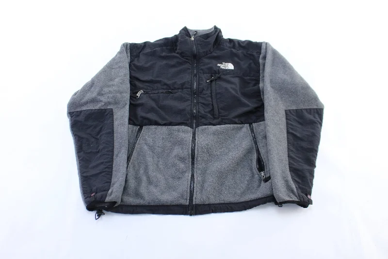 Women's Coats with Fur Trimmed HoodThe North Face Embroidered Logo Grey & Black Fleece Zip Up Jacket