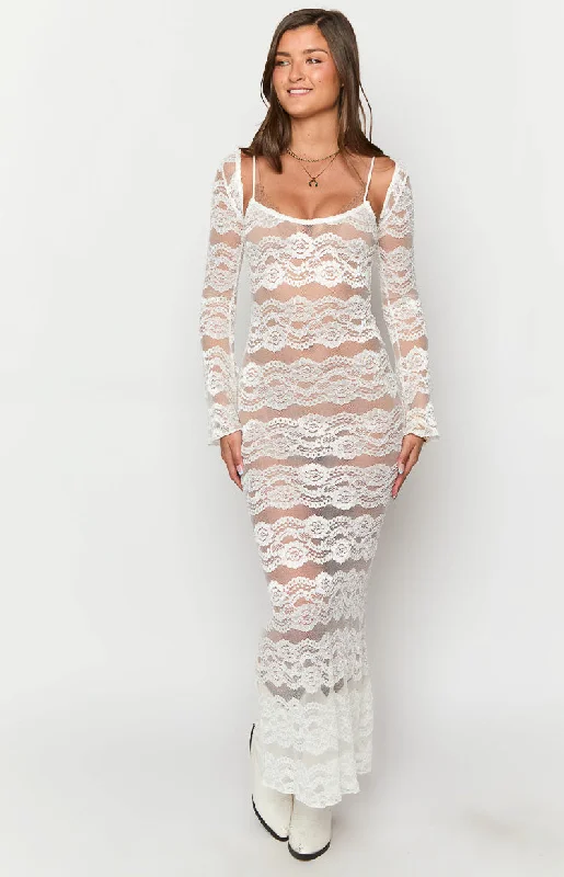 Women's Narrow Collar DressesRey White Lace Maxi Dress And Bolero