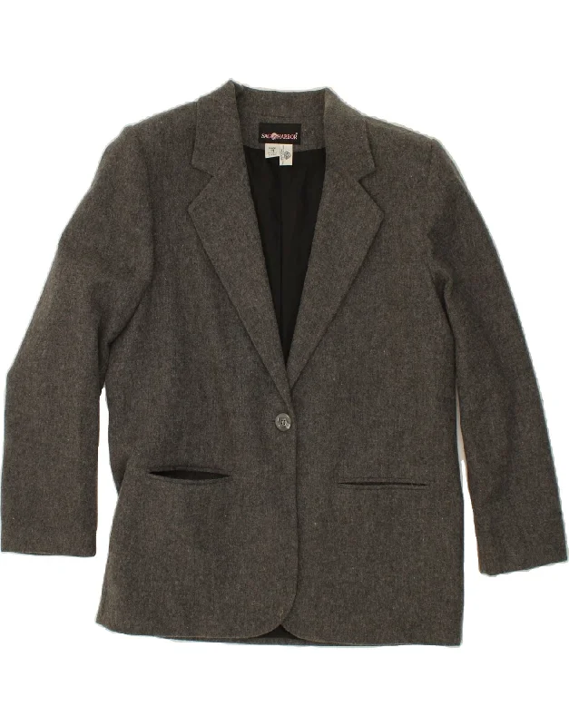 Women's Coats with Fur Trimmed PocketsSAG HARBOR Womens 1 Button Blazer Jacket UK 14 Medium Grey Wool