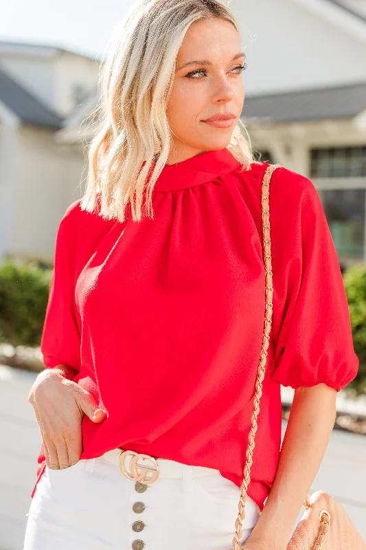 Women's Button-Up ShortsIn This Life Red Bubble Sleeve Blouse