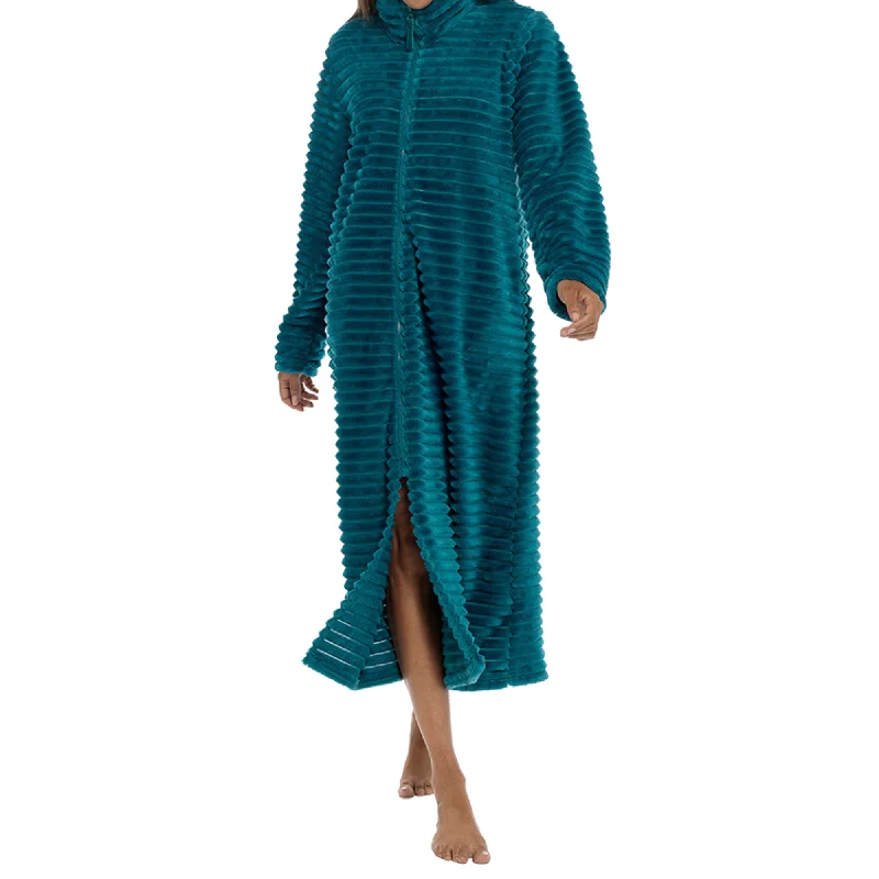 women's pajamas with a charming, vintage aestheticTeal Ribbed Fleece Robe