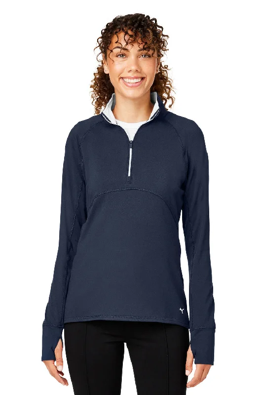 Women's Hooded Sweatshirts with ButtonsPuma Womens Gamer Moisture Wicking 1/4 Zip Sweatshirt w/ Pockets - Navy Blue - Closeout