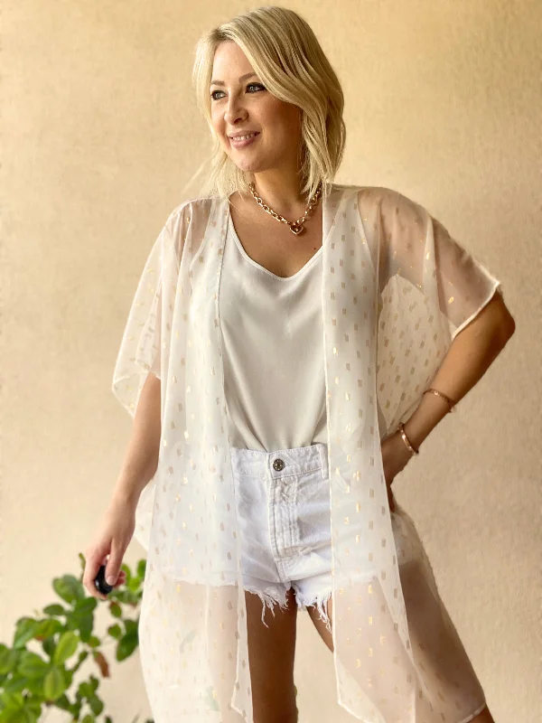 women's pajamas with a snug fitWhite and gold kimono - 2 lengths