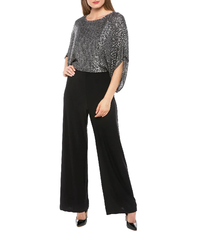 Women's Jumpsuits with High CollarMarina  Sequin Dolman Sleeve Split Jumpsuit