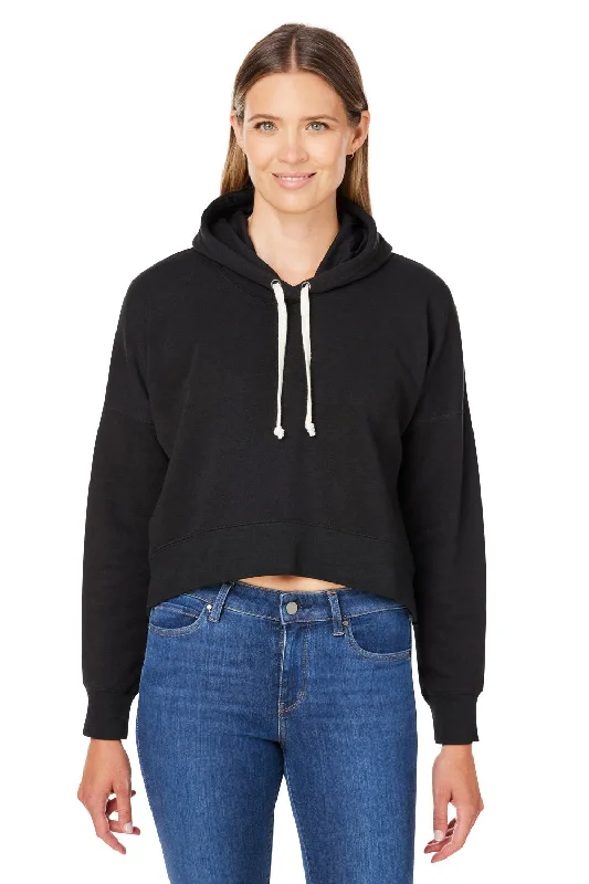 Women's Hooded Sweatshirts with Snap ButtonsJ America Womens Cropped Hooded Sweatshirt Hoodie - Black Triblend