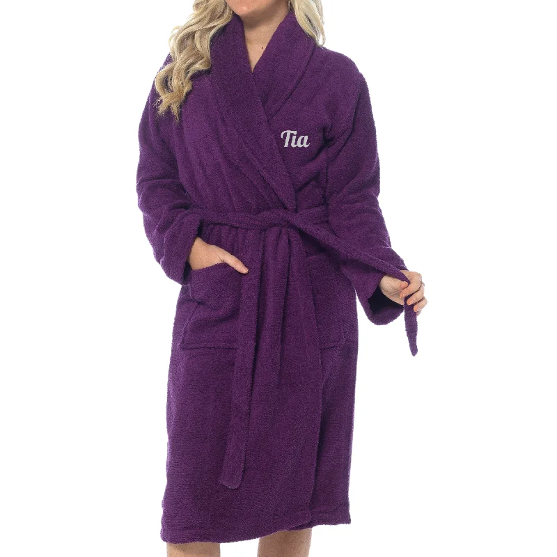 women's pajamas with a charming floral patternPurple Shawl Collar Towelling Robe