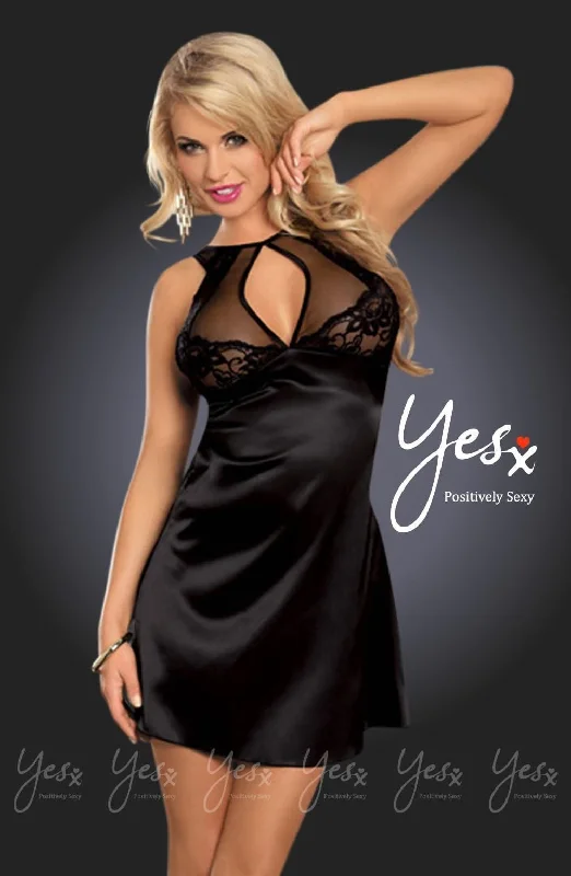 women's pajamas for lounging around the houseSatin & Lace Black Mini Dress