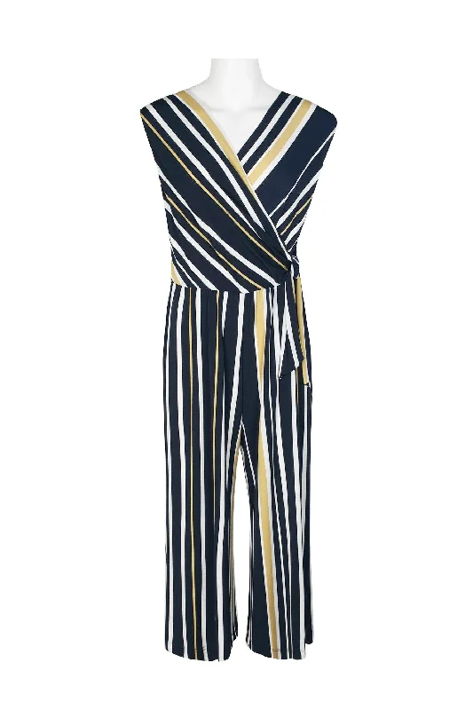 Women's Jumpsuits with Boat CollarConnected Apparel Cap Sleeve Stripe Print Jumpsuit