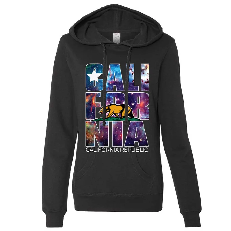 Women's Hooded Sweatshirts with Sherpa LiningCalifornia Cosmic Flag Logo In Space Galaxy Ladies Lt./Wt. Hoodie