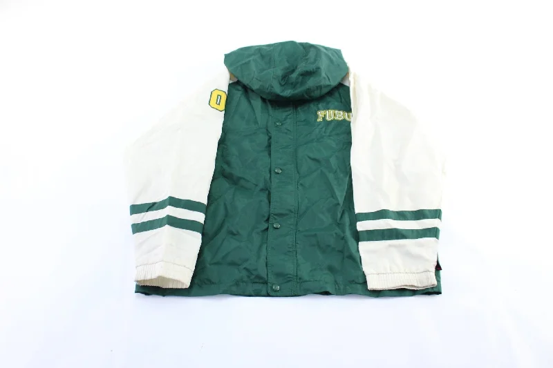 Women's Blazer CoatsY2K Fubu Embroidered Green & White Hooded Zip Up Jacket