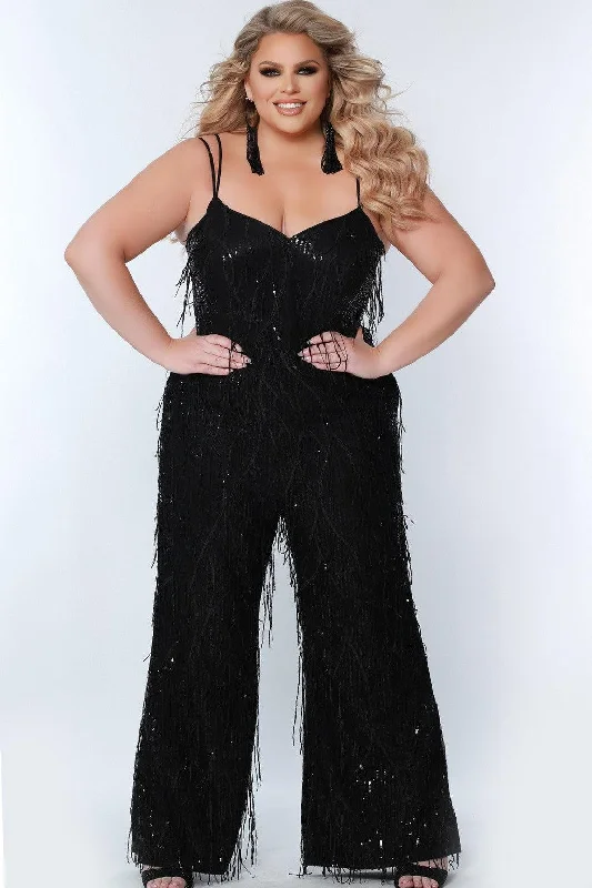 Women's Jumpsuits with Shawl CollarSydneys Closet SC9104 Long Spaghetti Strap Prom Jumpsuit