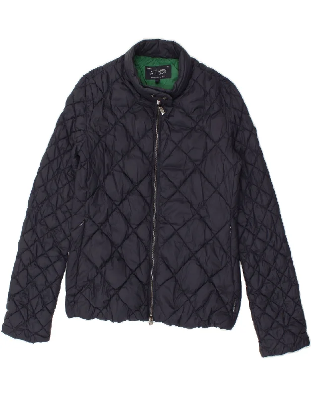 Women's Coats with Fur TrimARMANI JEANS Womens Quilted Jacket EU 40 Medium Navy Blue Polyamide