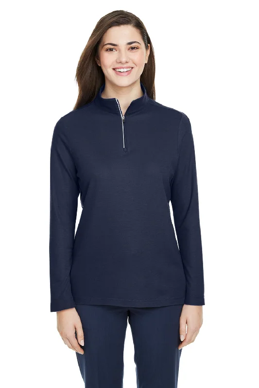 Women's Hooded Sweatshirts with Solid Color LiningCore 365 Womens Fusion ChromaSoft Performance Moisture Wicking Pique 1/4 Zip Sweatshirt - Classic Navy Blue