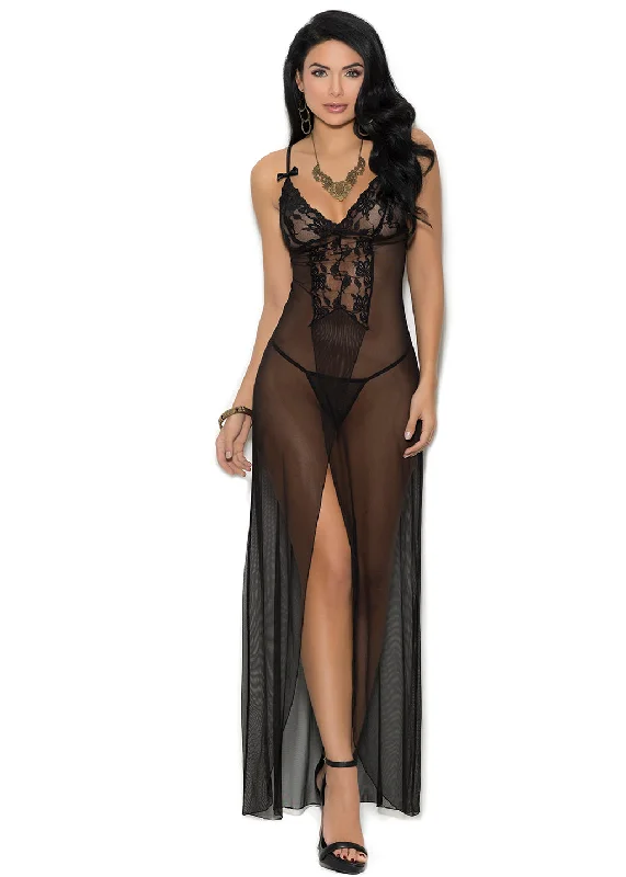 women's pajamas featuring animal printsLong Mesh Gown with G-String