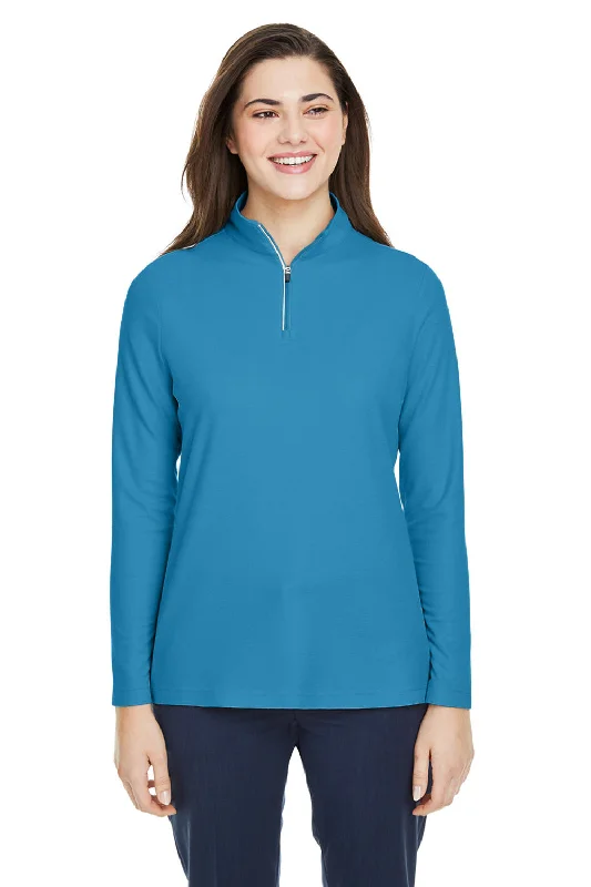 Women's Hooded Sweatshirts with Plaid LiningCore 365 Womens Fusion ChromaSoft Performance Moisture Wicking Pique 1/4 Zip Sweatshirt - Electric Blue