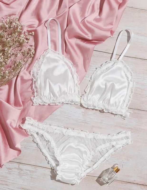 full-coverage bra for large bustsSatin White Lingerie Set