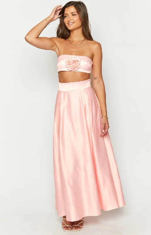 Women's Lapel Collar DressesNakiyah Pink Satin High Waisted Maxi Skirt