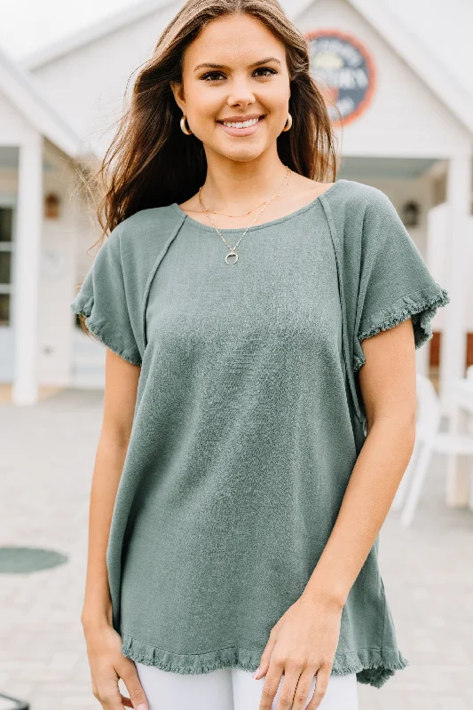 Women's Summer ShortsNothing To Lose Lagoon Green Linen Top