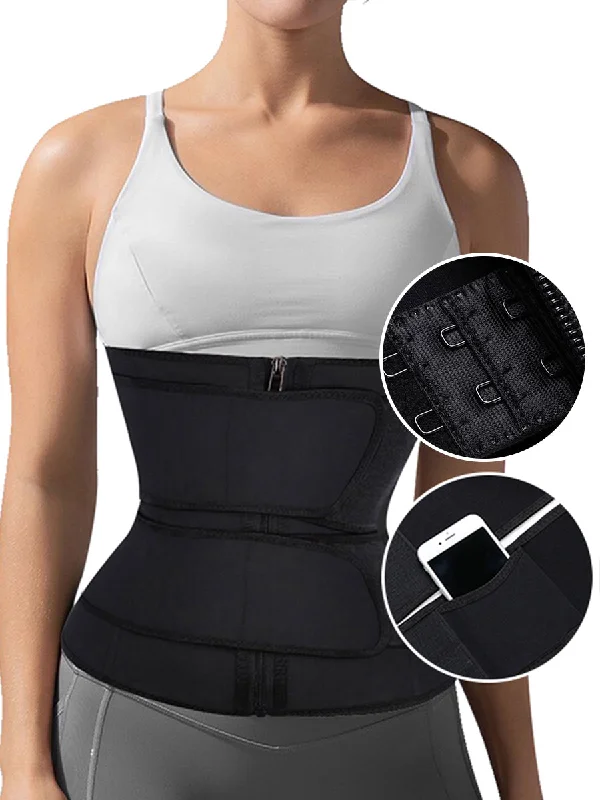 plus-size body brief with tummy controlLatex Double Belt Plus Size Waist Trainer With Pocket