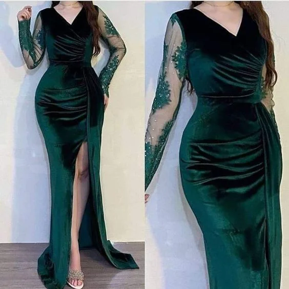 Women's Tiered DressesGreen Mermaid long formal dress Prom Party Dress     S1275