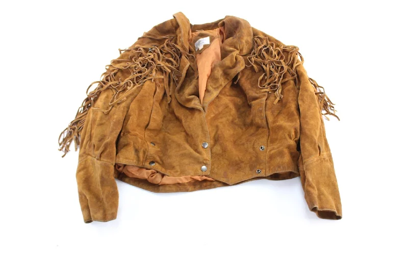 Women's Coats with Fur Trimmed CollarWomen's Weather Master Brown Fringed Leather Jacket