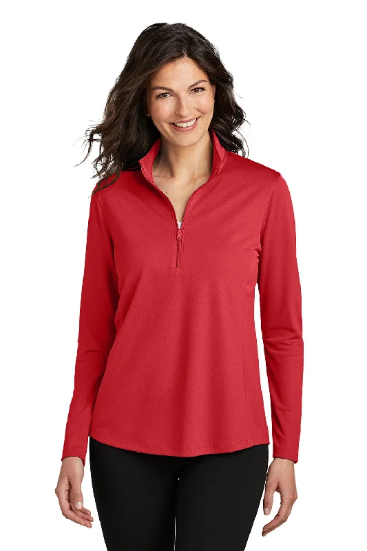 Women's Hooded Sweatshirts with Snap ButtonsPort Authority Womens Dry Zone Moisture Wicking Micro Mesh 1/4 Zip Sweatshirt - Rich Red