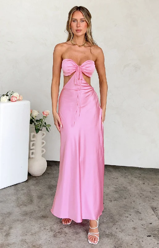 Women's V-Back DressesLili Pink Satin Strapless Maxi Dress