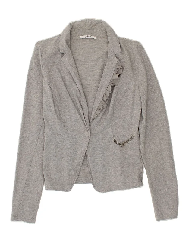 Women's Duffle CoatsLIU JO Womens 1 Button Blazer Jacket UK 12 Medium Grey Cotton