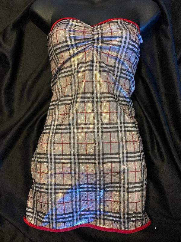 women's pajamas for those who seek ultimate relaxationSparkley Plaid Tube Dress with Mesh Back and Matching Thong