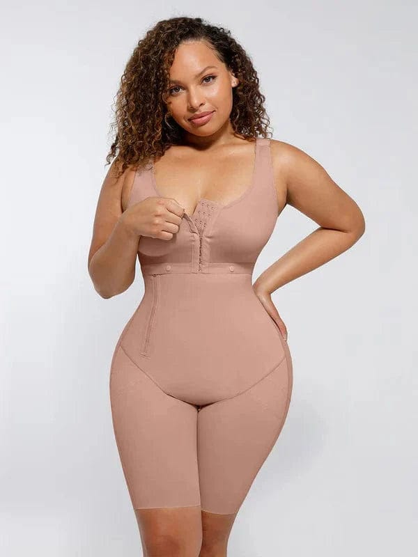 body shaper with silicone grip strips for no-slip wearHigh Compression Postoperative Shapewear Bodysuit with Side Zipper