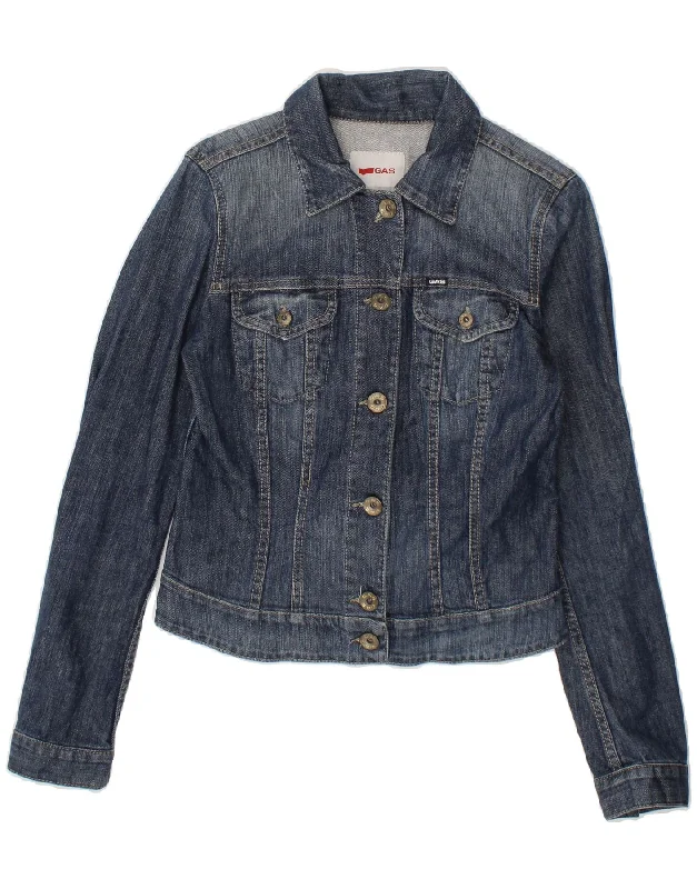 Women's Coats with Fur Trimmed SleevesGAS Womens Denim Jacket UK 10 Small Navy Blue Cotton