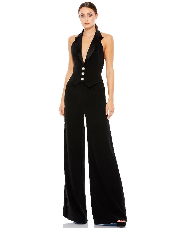 Women's Jumpsuits with Lapel CollarMac Duggal 2643 Formal Halter Neck Tuxedo Jumpsuit