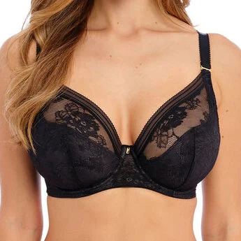 lace overlay braFantasie Fusion Lace UW Padded Plunge Bra - Black