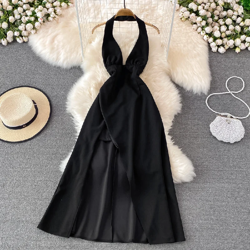 Women's Keyhole-Back DressesBlack A line short dress backless party dress    S453