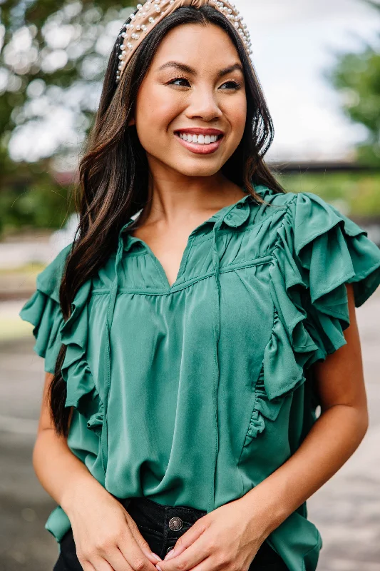 Women's Polka Dot ShortsLook This Way Pine Green Ruffled Blouse