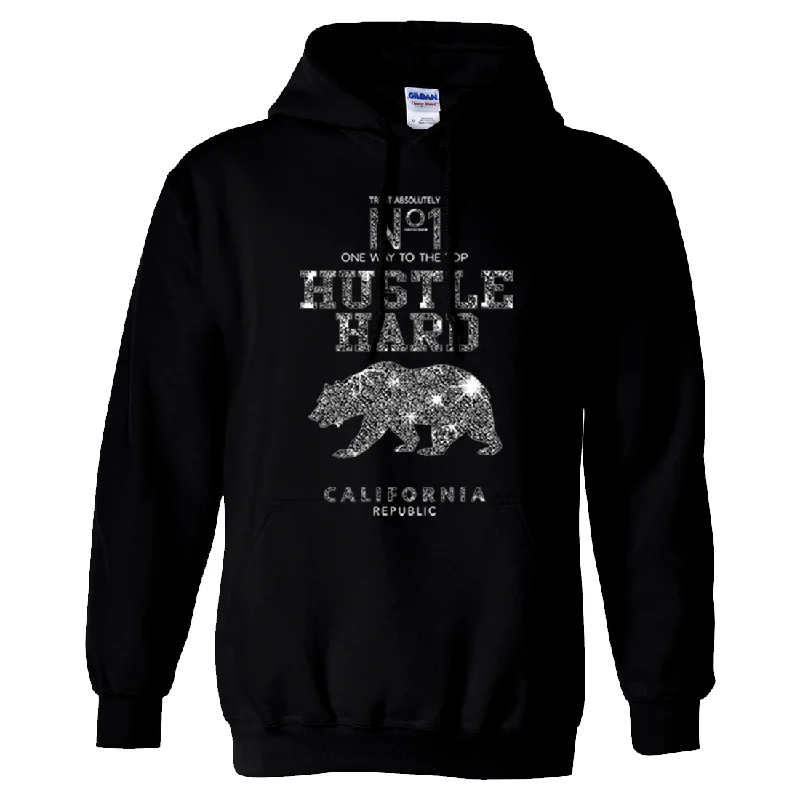 Women's Hooded Sweatshirts with Zipper ClosureCalifornia Hustle Hard Sparkle Sweatshirt Hoodie