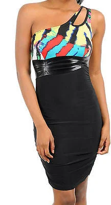 Women's Strapless DressesDress One Shoulder Wild Animal Colorful Club Stretch Keyhole Party