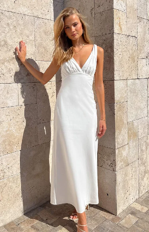 Women's Flared DressesVerlaine White Linen Blend Maxi Dress