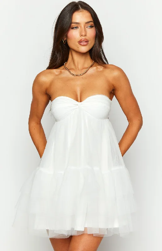 Women's Boat-Neck DressesAmba White Strapless Mini Dress