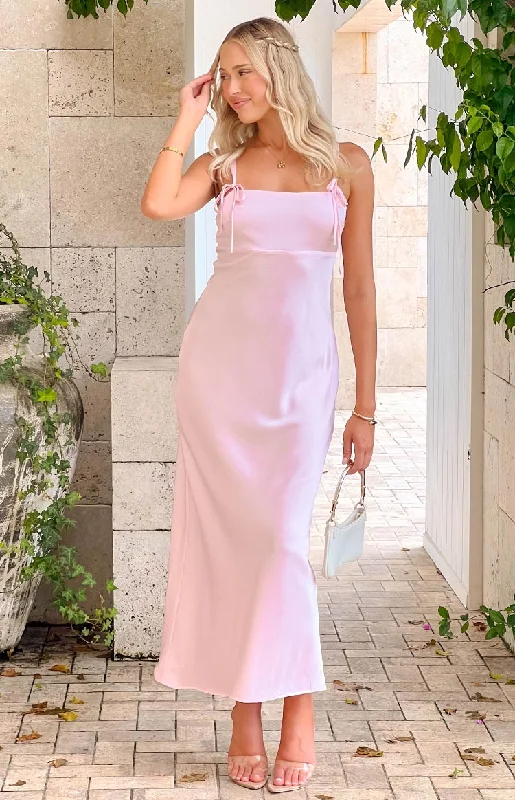 Women's Boat-Back DressesZya Light Pink Satin Maxi Dress