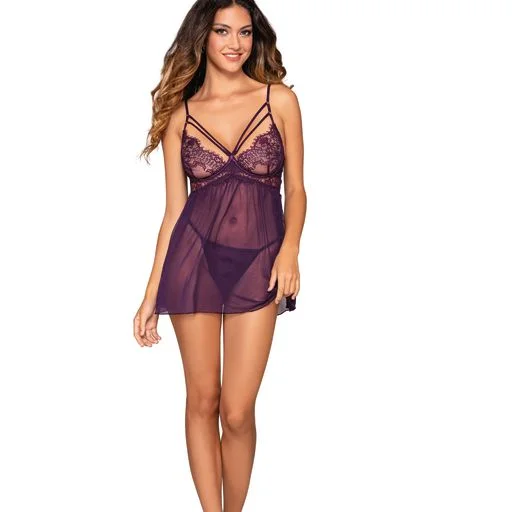 women's pajamas with a perfect blend of style and comfortEyelash Lace Babydoll & G-String Set