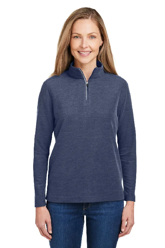 Women's Hooded Sweatshirts with Ribbed LiningCore 365 Womens Fusion ChromaSoft Performance Moisture Wicking Pique 1/4 Zip Sweatshirt - Heather Classic Navy Blue