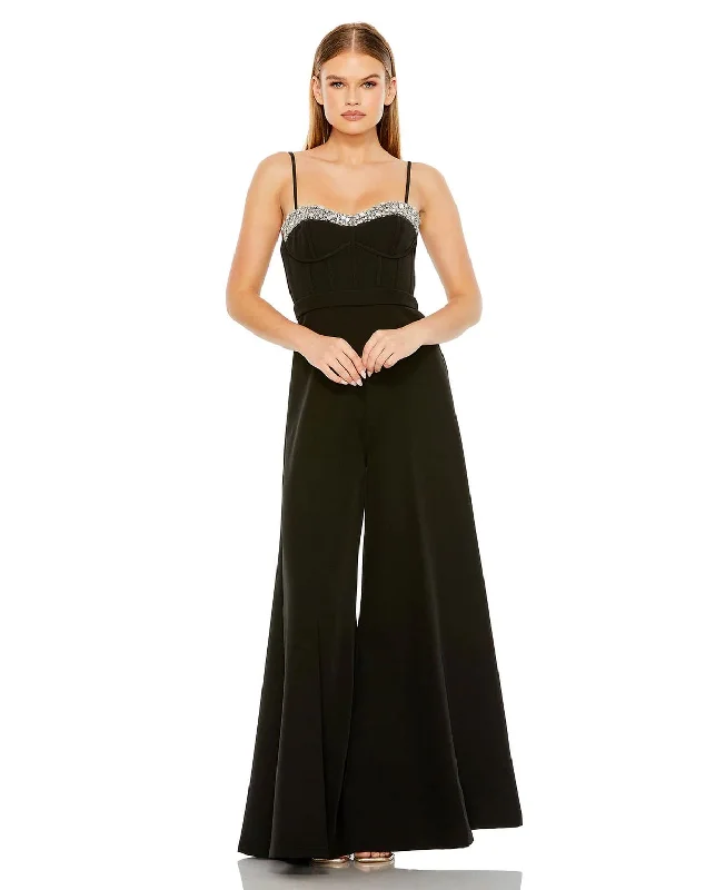 Women's Jumpsuits with Shirt CollarMac Duggal 11765 Slim Strap Beaded Bustier Top Jumpsuit