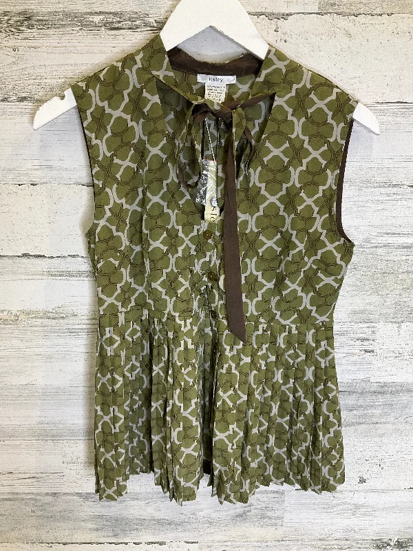 Women's Blouse with Keyhole CollarGreen Blouse Sleeveless Esley, Size S