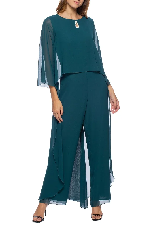 Women's Jumpsuits with Peter Pan CollarMarina  Long Popover Sleeve  Chiffon Jumpsuit