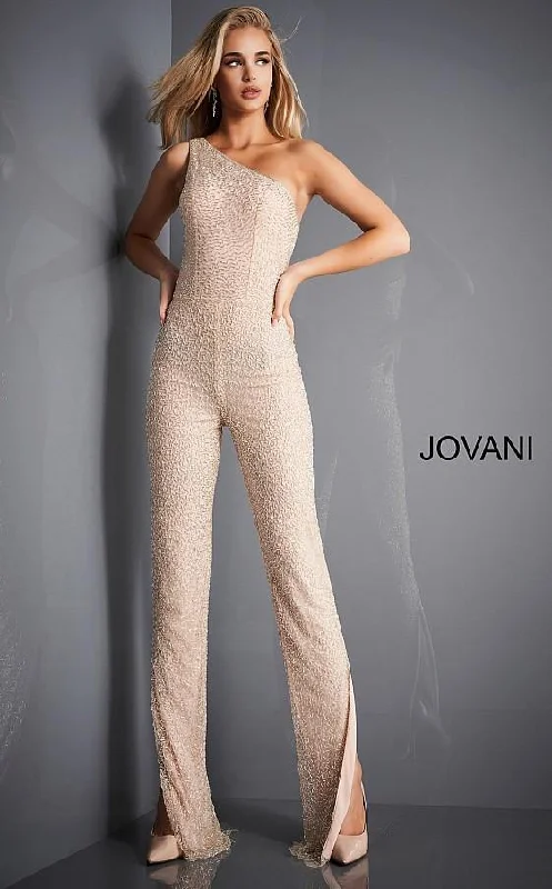 Women's Jumpsuits with Skinny LegJovani 3816 Formal One Shoulder Beaded Jumpsuit