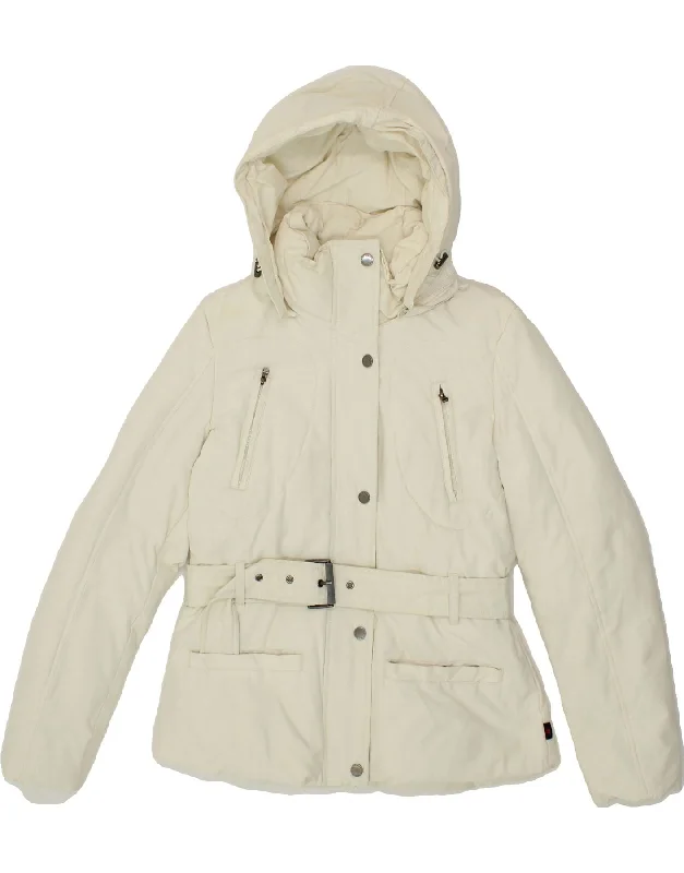 Women's Coats with HoodKAPPA Womens Hooded Padded Jacket UK 14 Medium Off White Cotton