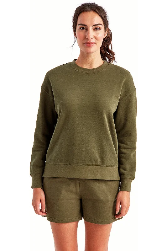 Women's Hooded Sweatshirts with Corduroy LiningTriDri Womens Billie Side Zip Crewneck Sweatshirt - Olive Green