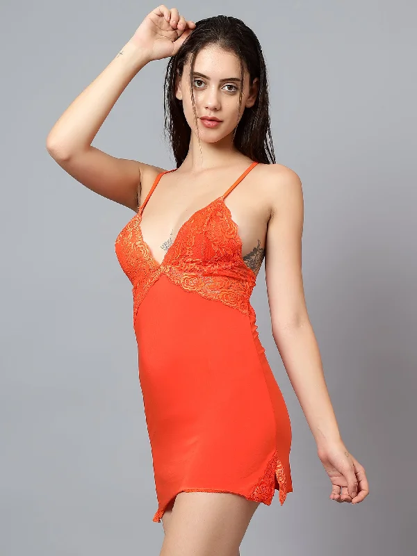 women's pajamas for everyday wearVelvi Figure Sexy Orange Babydoll Nighty